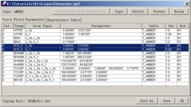 set parameters