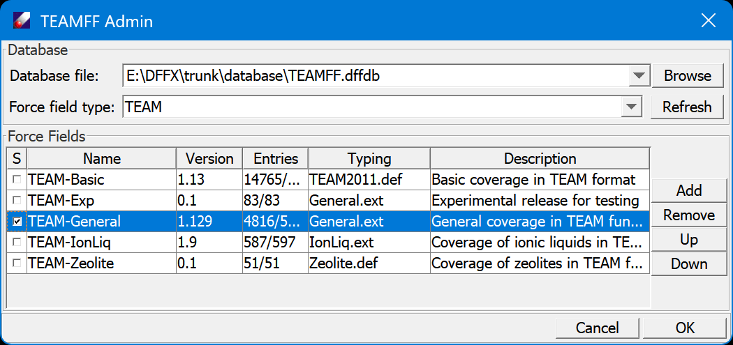 TEAMFF dialog